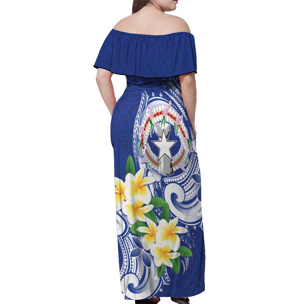 Northern Mariana Islands Off Shoulder Maxi Dress Polynesian Pattern With Frangipani LT05 - Polynesian Pride