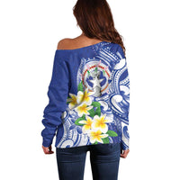 Northern Mariana Islands Off Shoulder Sweater Polynesian Pattern With Frangipani LT05 - Polynesian Pride