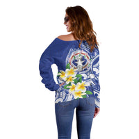 Northern Mariana Islands Off Shoulder Sweater Polynesian Pattern With Frangipani LT05 - Polynesian Pride