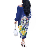 Northern Mariana Islands Off The Shoulder Long Sleeve Dress Polynesian Pattern With Frangipani LT05 - Polynesian Pride