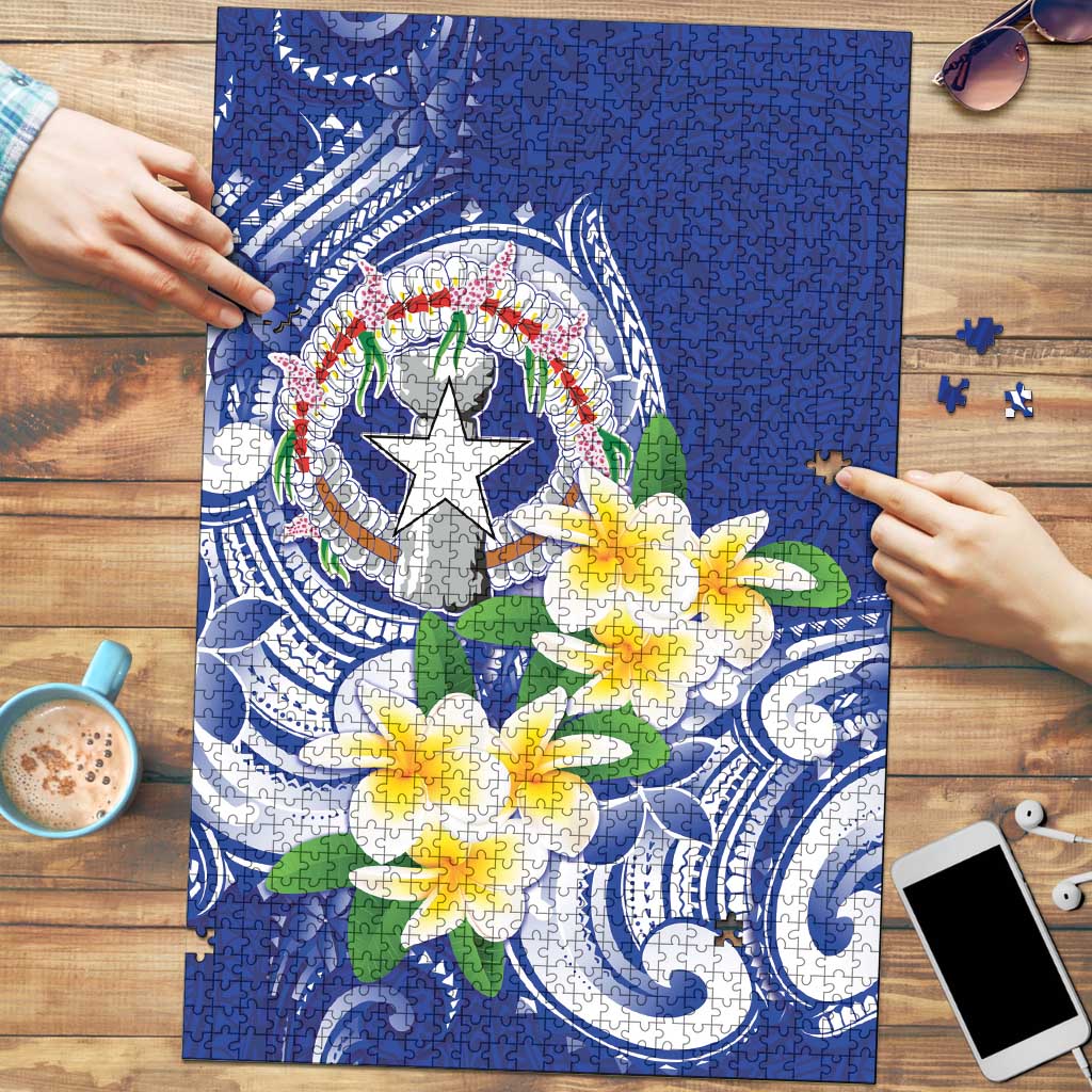Northern Mariana Islands Puzzle Polynesian Pattern With Frangipani LT05 Navy - Polynesian Pride
