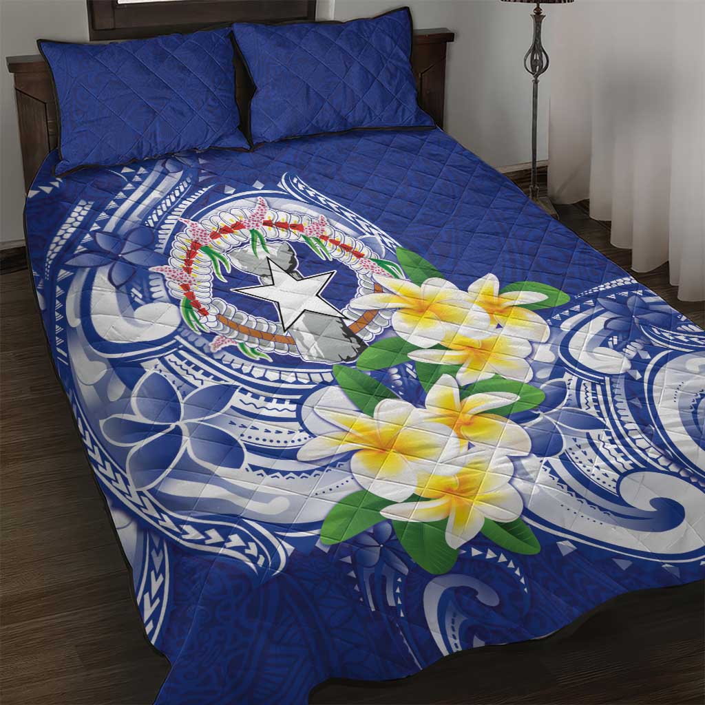 Northern Mariana Islands Quilt Bed Set Polynesian Pattern With Frangipani