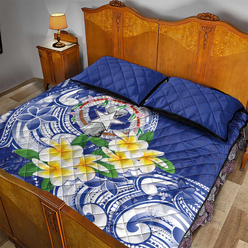 Northern Mariana Islands Quilt Bed Set Polynesian Pattern With Frangipani