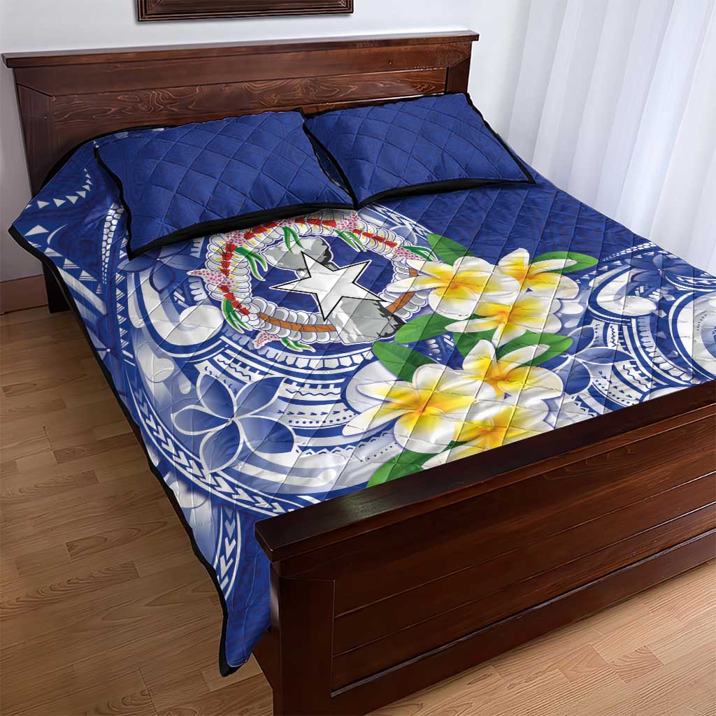 Northern Mariana Islands Quilt Bed Set Polynesian Pattern With Frangipani