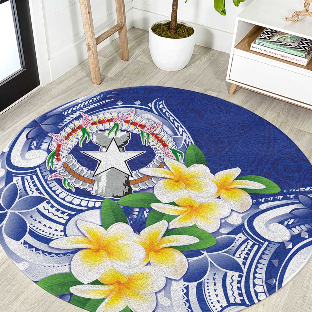 Northern Mariana Islands Round Carpet Polynesian Pattern With Frangipani