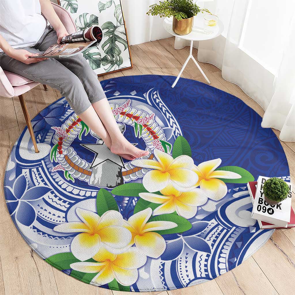 Northern Mariana Islands Round Carpet Polynesian Pattern With Frangipani