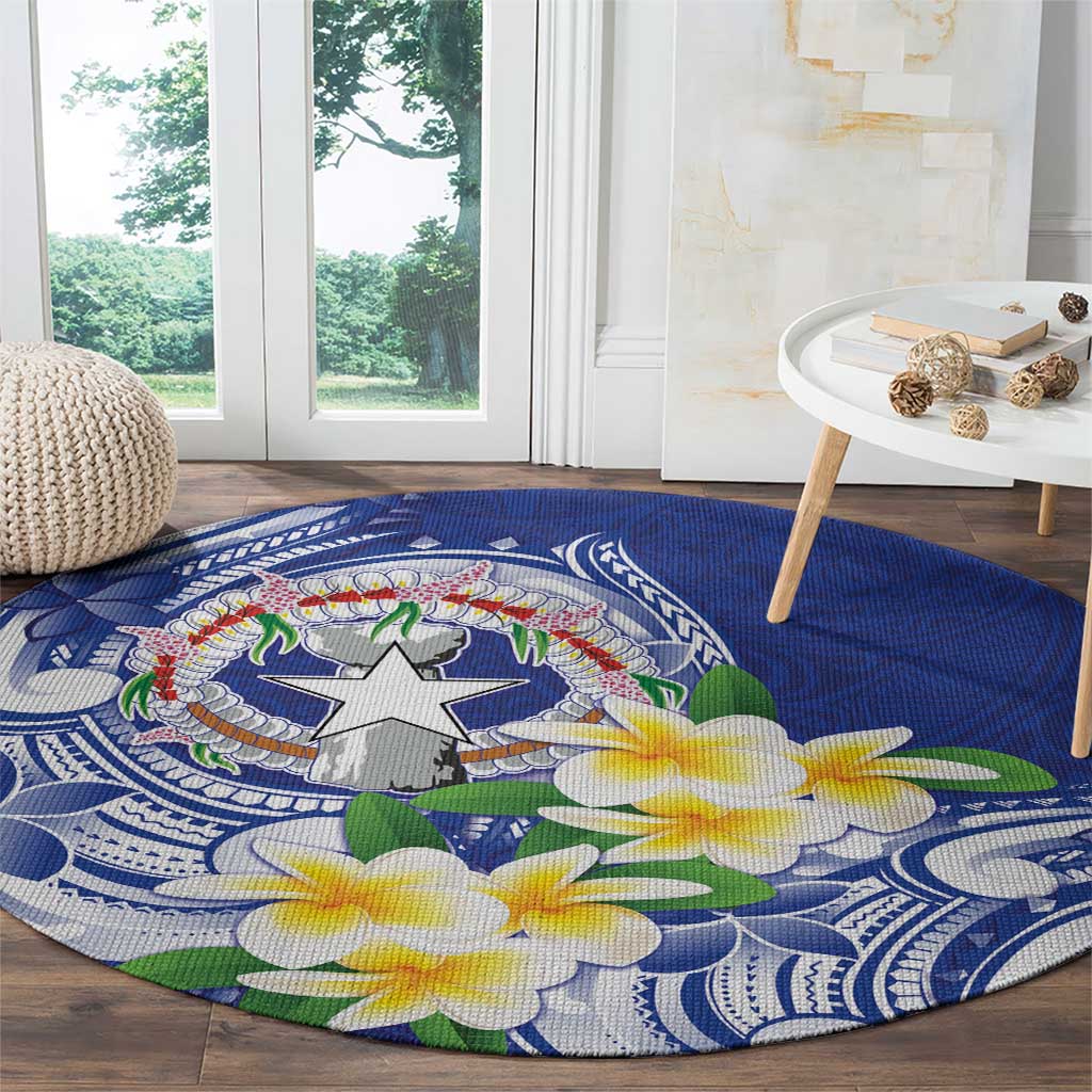 Northern Mariana Islands Round Carpet Polynesian Pattern With Frangipani
