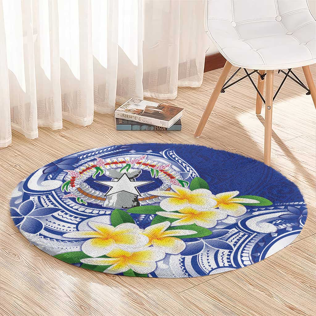 Northern Mariana Islands Round Carpet Polynesian Pattern With Frangipani