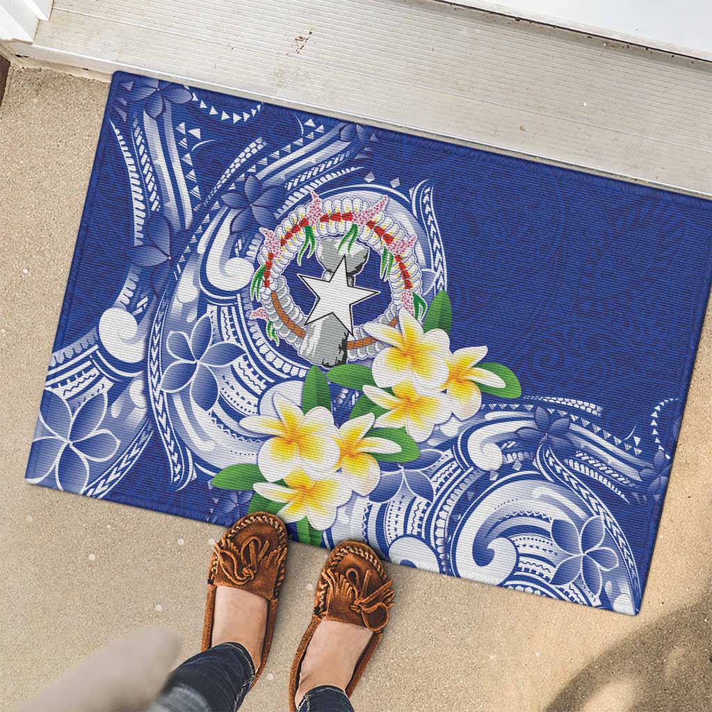 Northern Mariana Islands Rubber Doormat Polynesian Pattern With Frangipani LT05 - Polynesian Pride