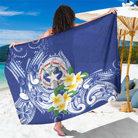 Northern Mariana Islands Sarong Polynesian Pattern With Frangipani LT05 One Size 44 x 66 inches Navy - Polynesian Pride