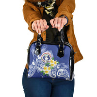 Northern Mariana Islands Shoulder Handbag Polynesian Pattern With Frangipani LT05 One Size Navy - Polynesian Pride