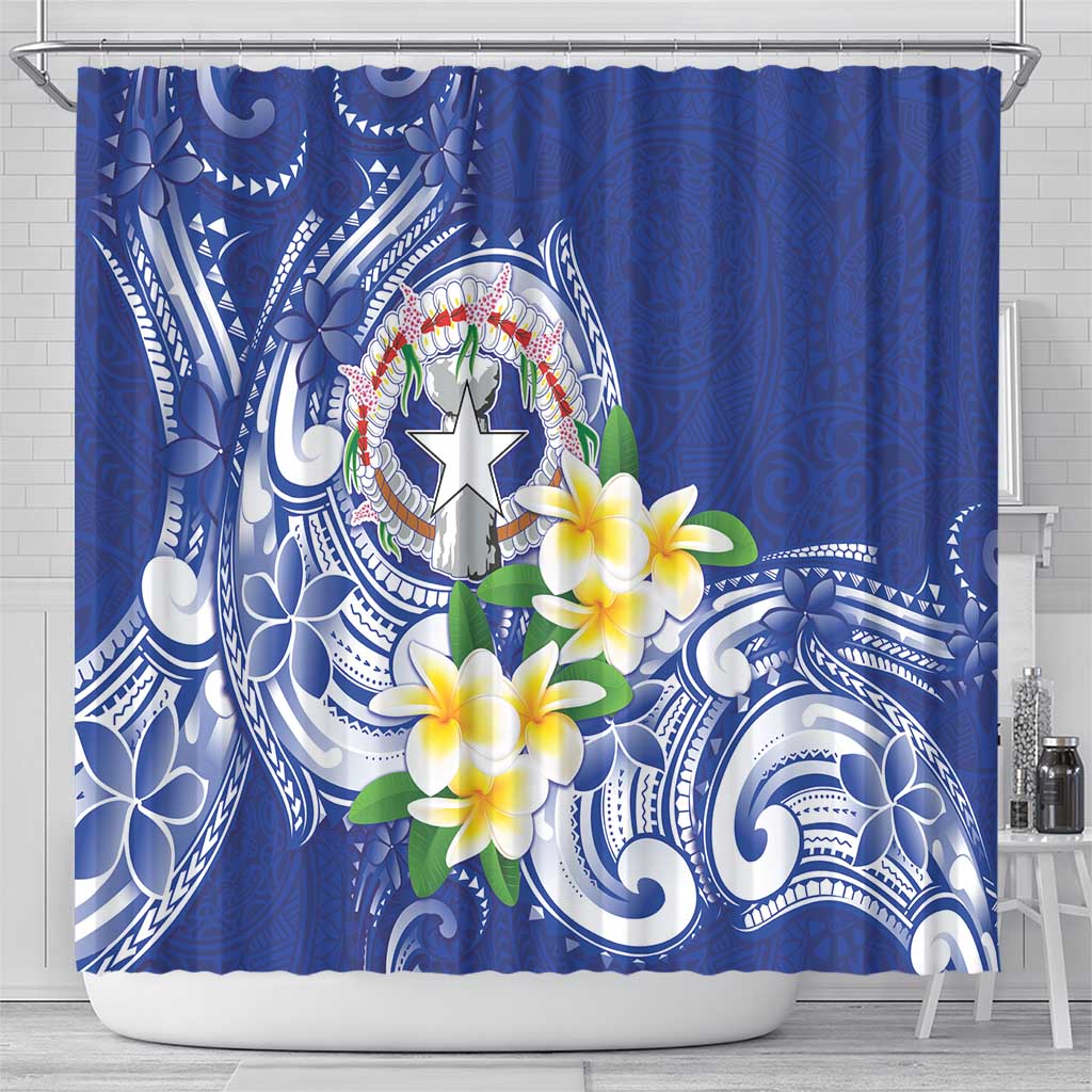 Northern Mariana Islands Shower Curtain Polynesian Pattern With Frangipani LT05 - Polynesian Pride