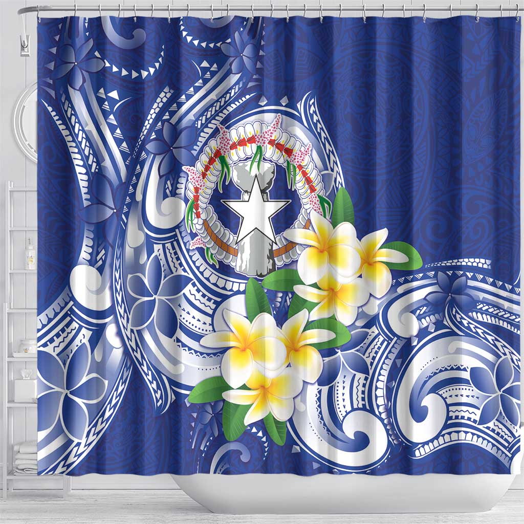 Northern Mariana Islands Shower Curtain Polynesian Pattern With Frangipani LT05 - Polynesian Pride