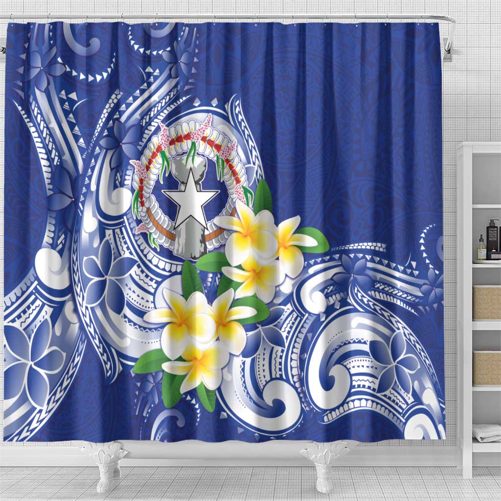 Northern Mariana Islands Shower Curtain Polynesian Pattern With Frangipani LT05 - Polynesian Pride