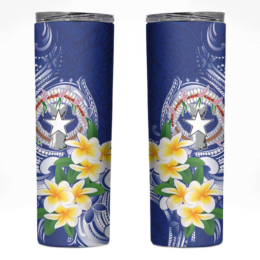 Northern Mariana Islands Skinny Tumbler Polynesian Pattern With Frangipani LT05 Navy - Polynesian Pride