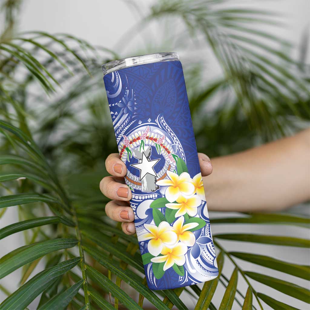 Northern Mariana Islands Skinny Tumbler Polynesian Pattern With Frangipani LT05 - Polynesian Pride