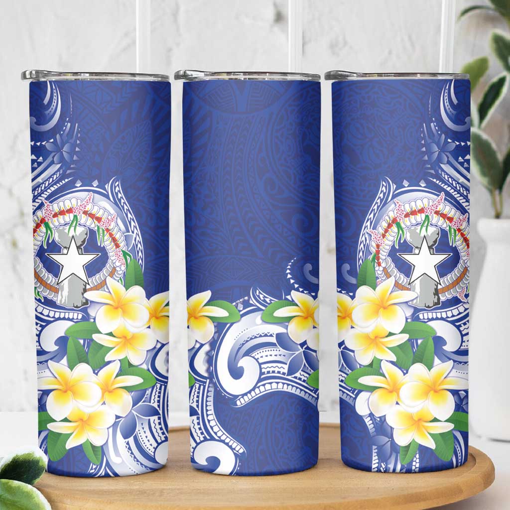 Northern Mariana Islands Skinny Tumbler Polynesian Pattern With Frangipani LT05 - Polynesian Pride