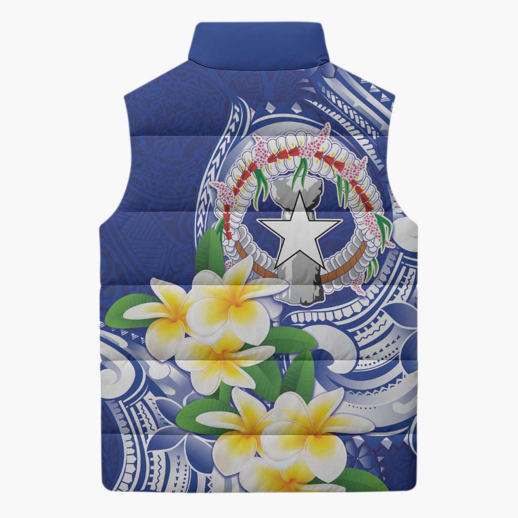 Northern Mariana Islands Sleeveless Puffer Jacket Polynesian Pattern With Frangipani LT05 - Polynesian Pride