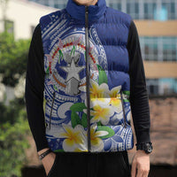 Northern Mariana Islands Sleeveless Puffer Jacket Polynesian Pattern With Frangipani LT05 - Polynesian Pride