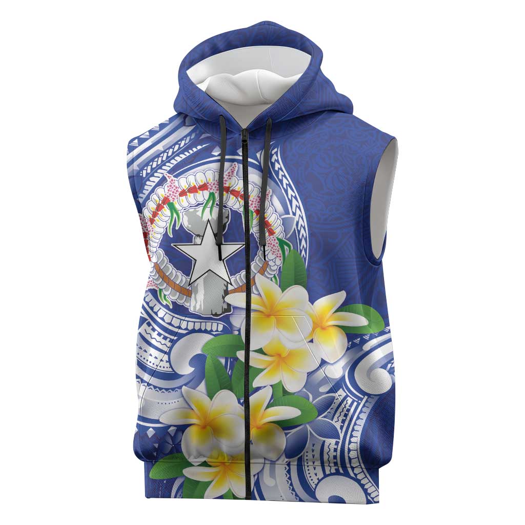 Northern Mariana Islands Sleeveless Zip Hoodie Polynesian Pattern With Frangipani LT05 Navy - Polynesian Pride