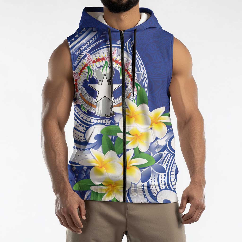 Northern Mariana Islands Sleeveless Zip Hoodie Polynesian Pattern With Frangipani LT05 - Polynesian Pride