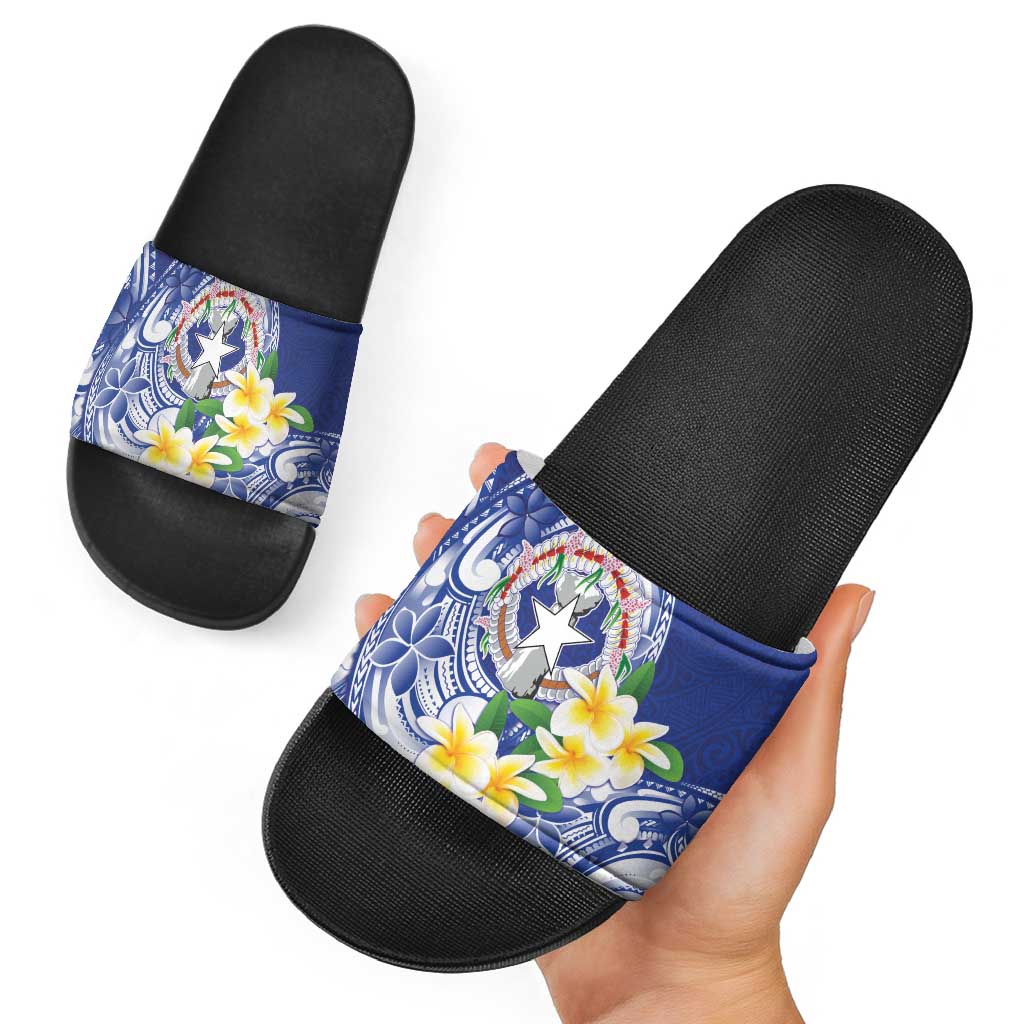 Northern Mariana Islands Slide Sandals Polynesian Pattern With Frangipani LT05 - Polynesian Pride