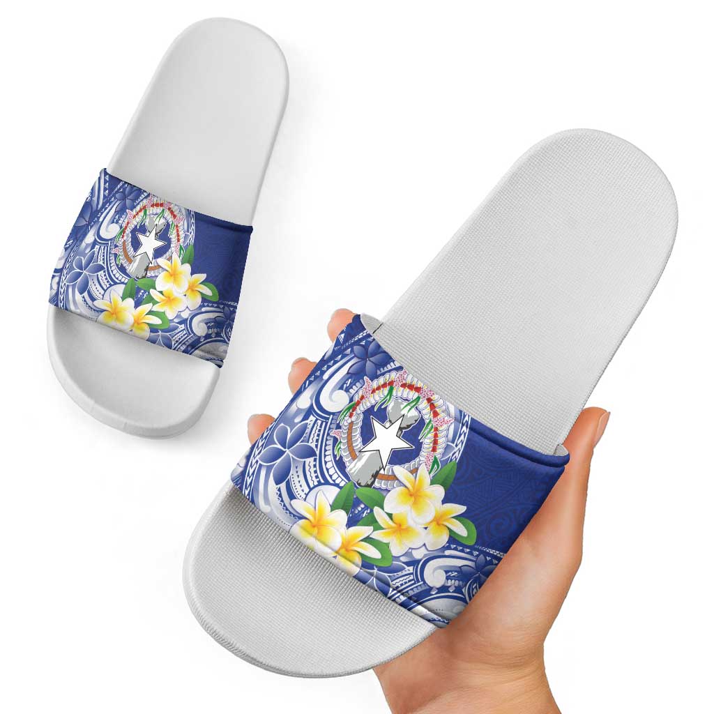 Northern Mariana Islands Slide Sandals Polynesian Pattern With Frangipani LT05 - Polynesian Pride