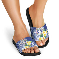 Northern Mariana Islands Slide Sandals Polynesian Pattern With Frangipani LT05 - Polynesian Pride