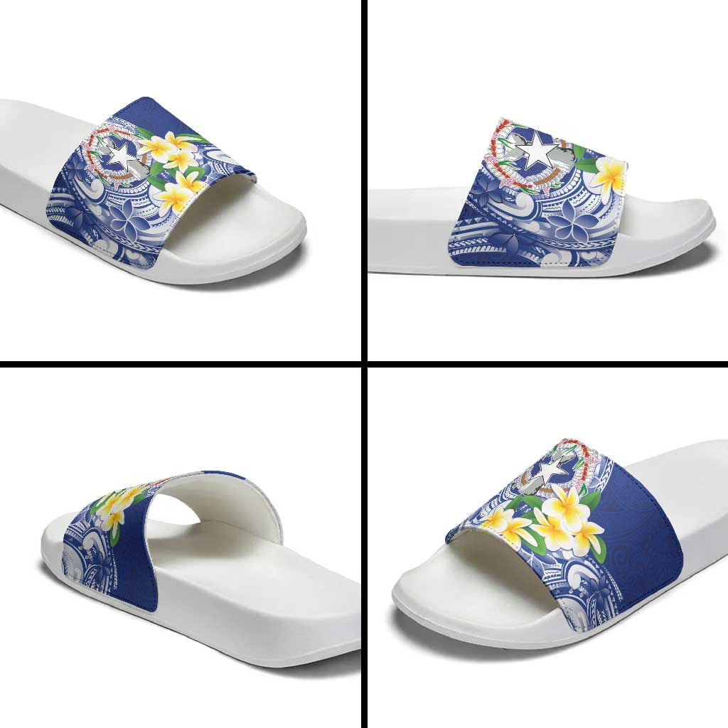 Northern Mariana Islands Slide Sandals Polynesian Pattern With Frangipani LT05 - Polynesian Pride