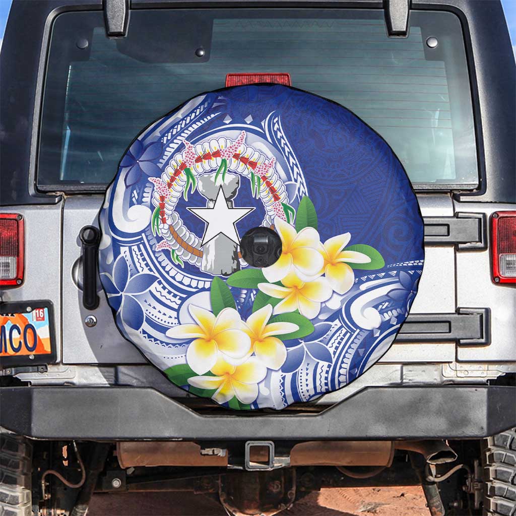 Northern Mariana Islands Spare Tire Cover Polynesian Pattern With Frangipani