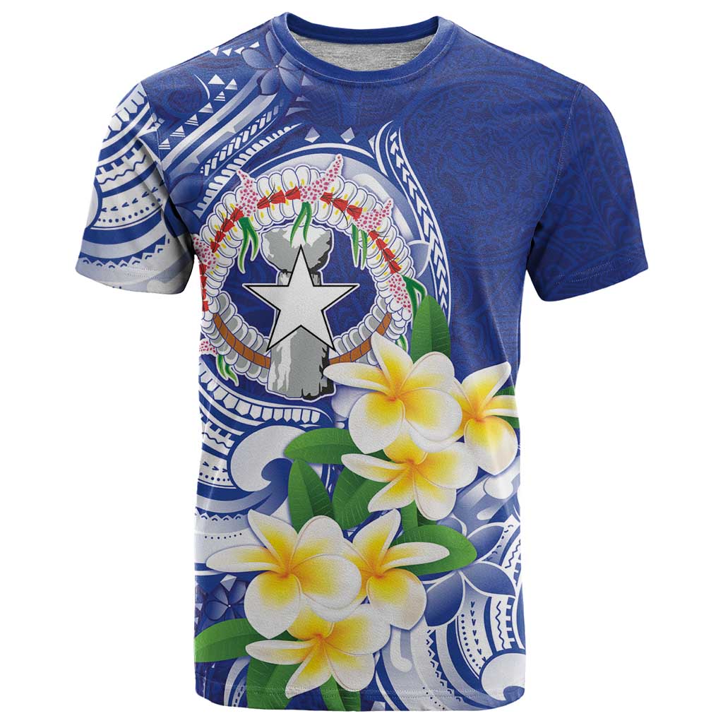 Northern Mariana Islands T Shirt Polynesian Pattern With Frangipani LT05 Navy - Polynesian Pride