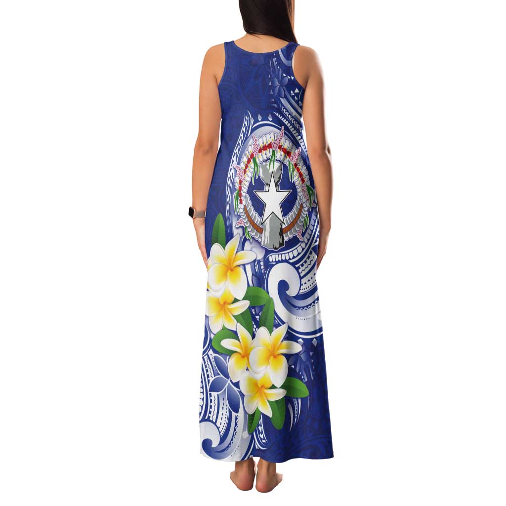 Northern Mariana Islands Tank Maxi Dress Polynesian Pattern With Frangipani LT05 - Polynesian Pride