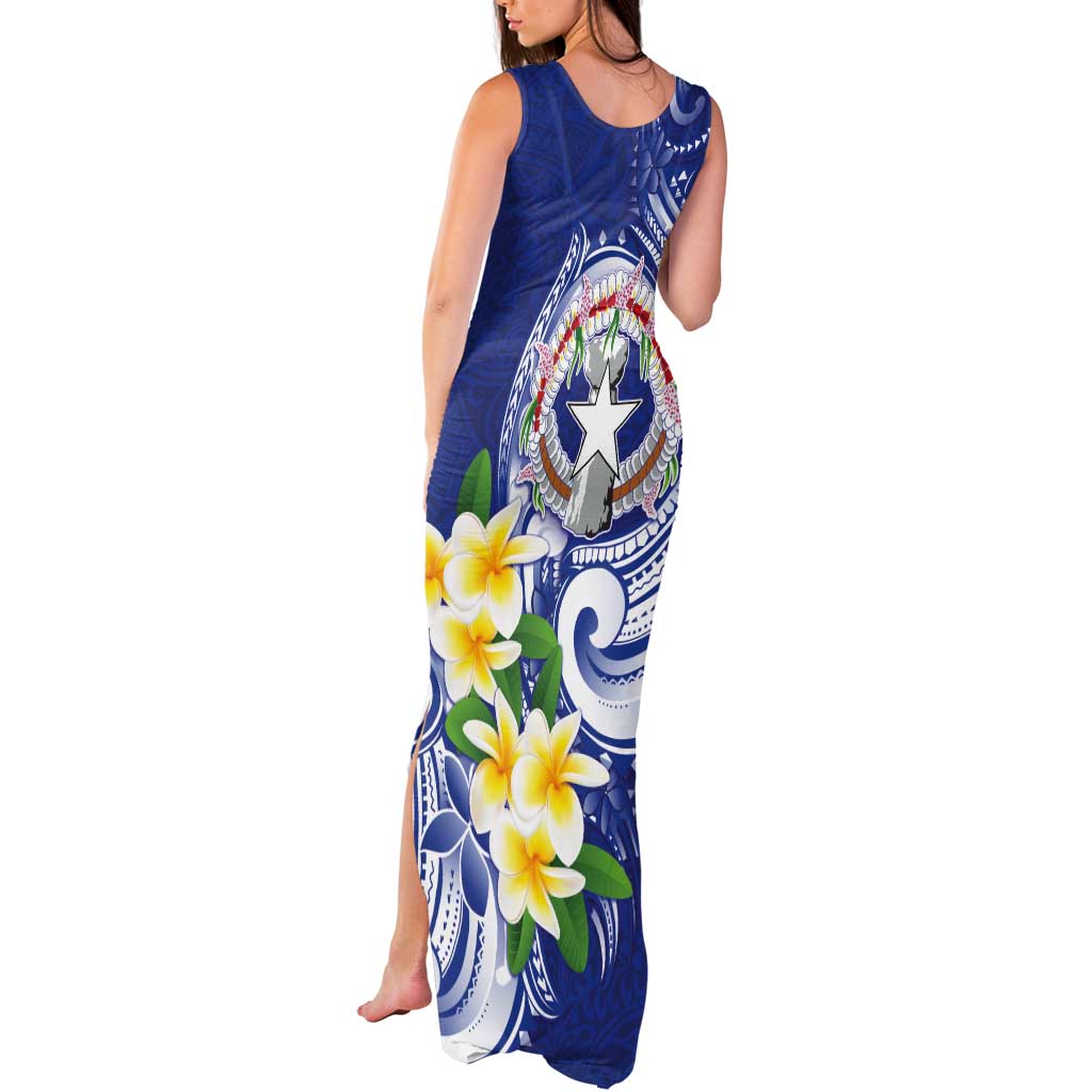 Northern Mariana Islands Tank Maxi Dress Polynesian Pattern With Frangipani LT05 - Polynesian Pride
