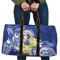 Northern Mariana Islands Travel Bag Polynesian Pattern With Frangipani LT05 Navy - Polynesian Pride