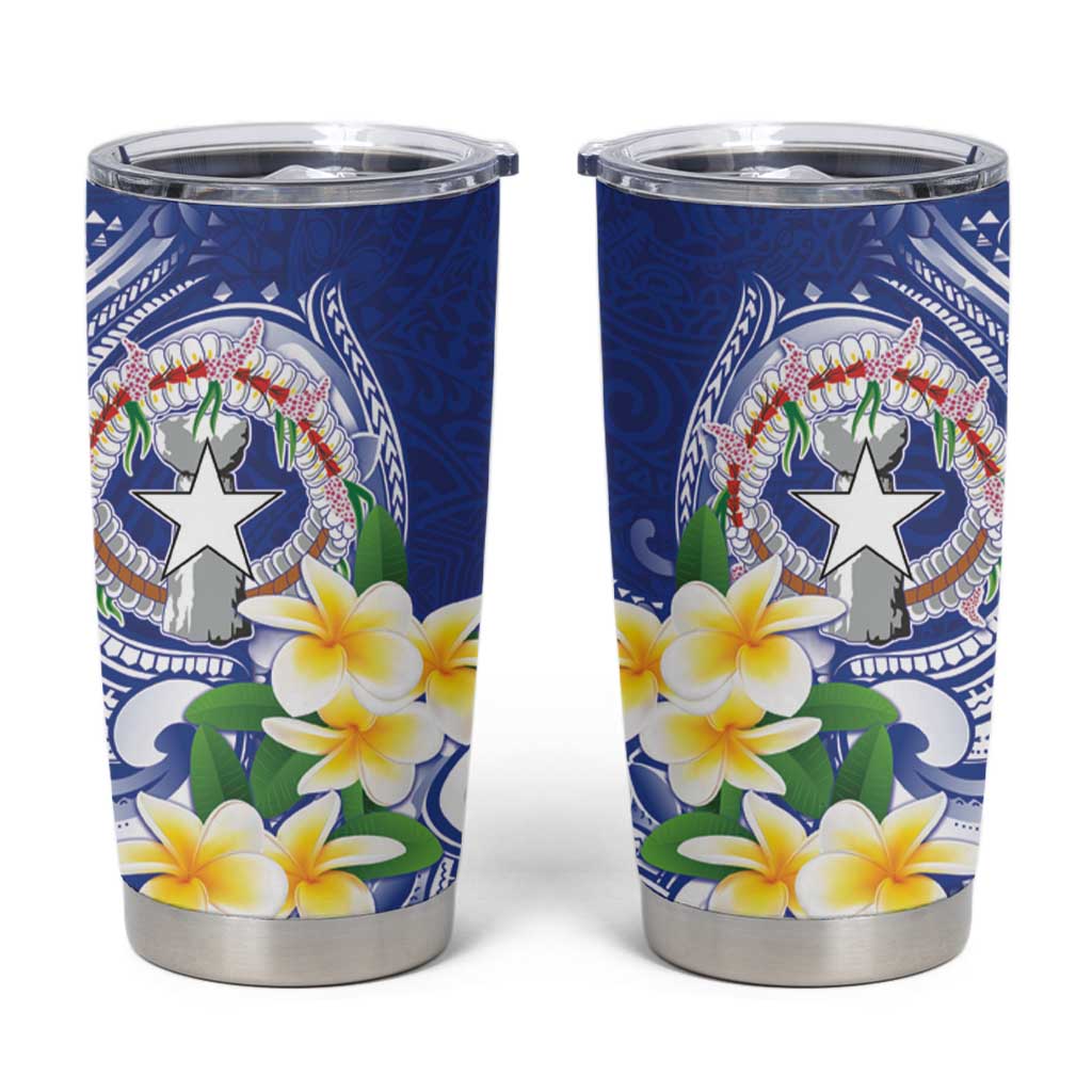 Northern Mariana Islands Tumbler Cup Polynesian Pattern With Frangipani