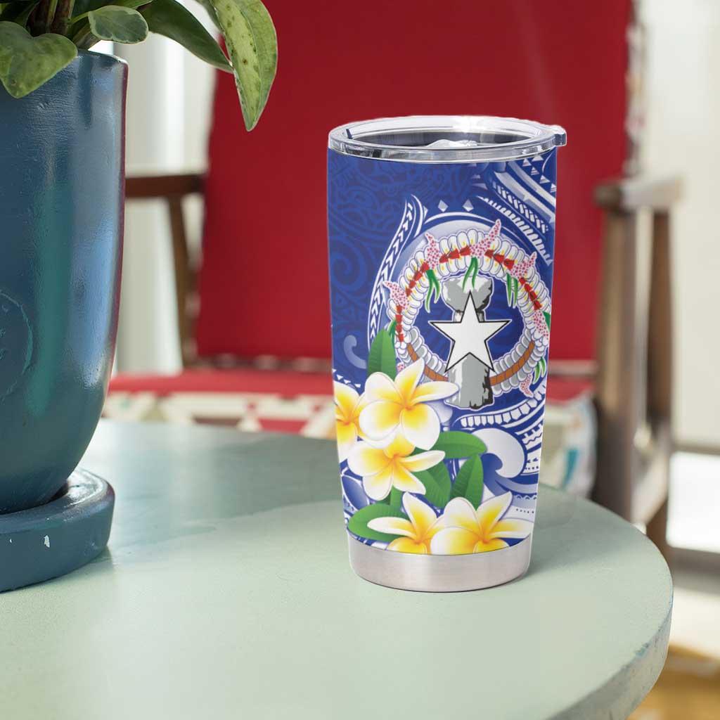 Northern Mariana Islands Tumbler Cup Polynesian Pattern With Frangipani LT05 - Polynesian Pride