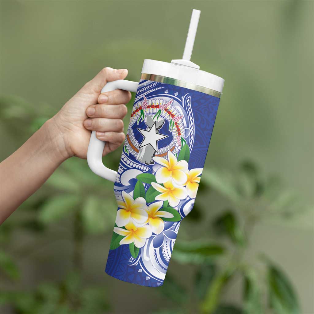 Northern Mariana Islands Tumbler With Handle Polynesian Pattern With Frangipani LT05 - Polynesian Pride