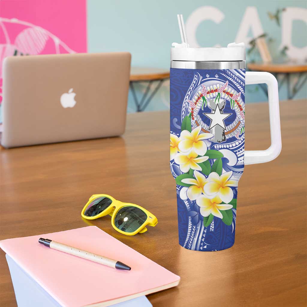 Northern Mariana Islands Tumbler With Handle Polynesian Pattern With Frangipani LT05 - Polynesian Pride