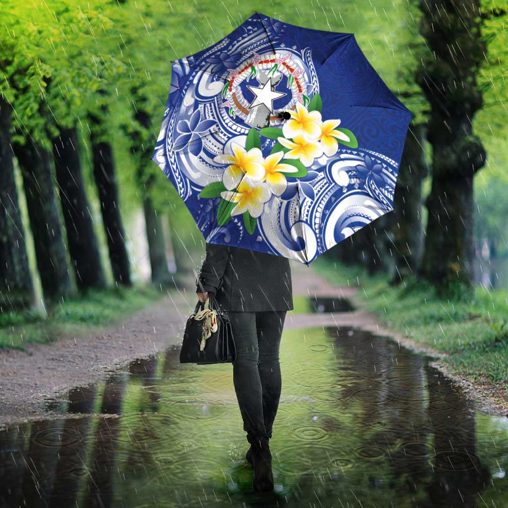 Northern Mariana Islands Umbrella Polynesian Pattern With Frangipani