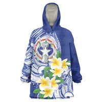 Northern Mariana Islands Wearable Blanket Hoodie Polynesian Pattern With Frangipani LT05 One Size Navy - Polynesian Pride