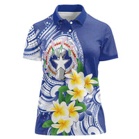 Northern Mariana Islands Women Polo Shirt Polynesian Pattern With Frangipani LT05 Female Navy - Polynesian Pride