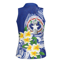 Northern Mariana Islands Women Sleeveless Polo Shirt Polynesian Pattern With Frangipani LT05 - Polynesian Pride