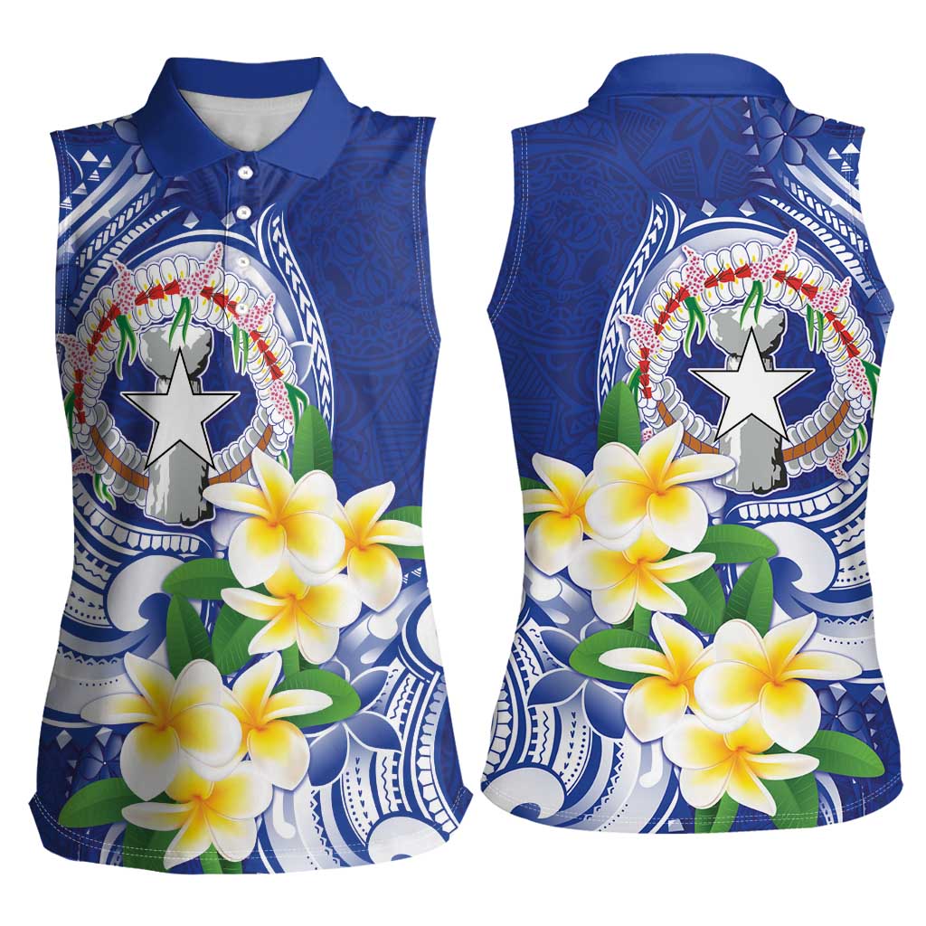 Northern Mariana Islands Women Sleeveless Polo Shirt Polynesian Pattern With Frangipani LT05 - Polynesian Pride