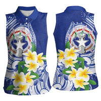 Northern Mariana Islands Women Sleeveless Polo Shirt Polynesian Pattern With Frangipani LT05 - Polynesian Pride