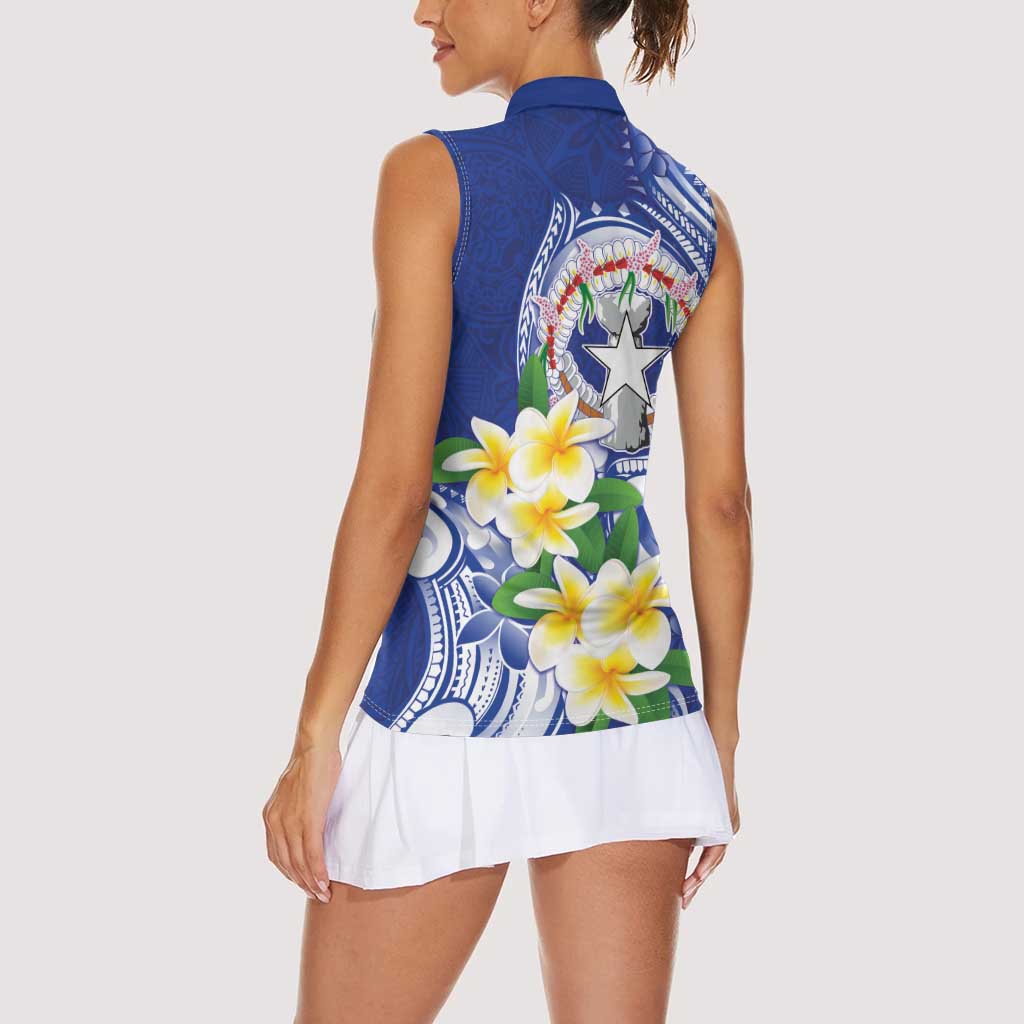 Northern Mariana Islands Women Sleeveless Polo Shirt Polynesian Pattern With Frangipani LT05 - Polynesian Pride