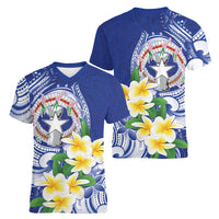 Northern Mariana Islands Women V-Neck T-Shirt Polynesian Pattern With Frangipani LT05 - Polynesian Pride