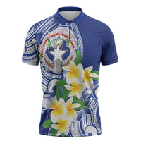 Northern Mariana Islands Zipper Polo Shirt Polynesian Pattern With Frangipani LT05 Navy - Polynesian Pride