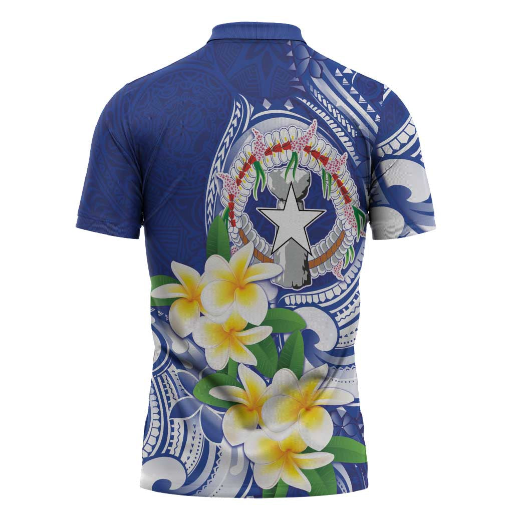 Northern Mariana Islands Zipper Polo Shirt Polynesian Pattern With Frangipani LT05 - Polynesian Pride
