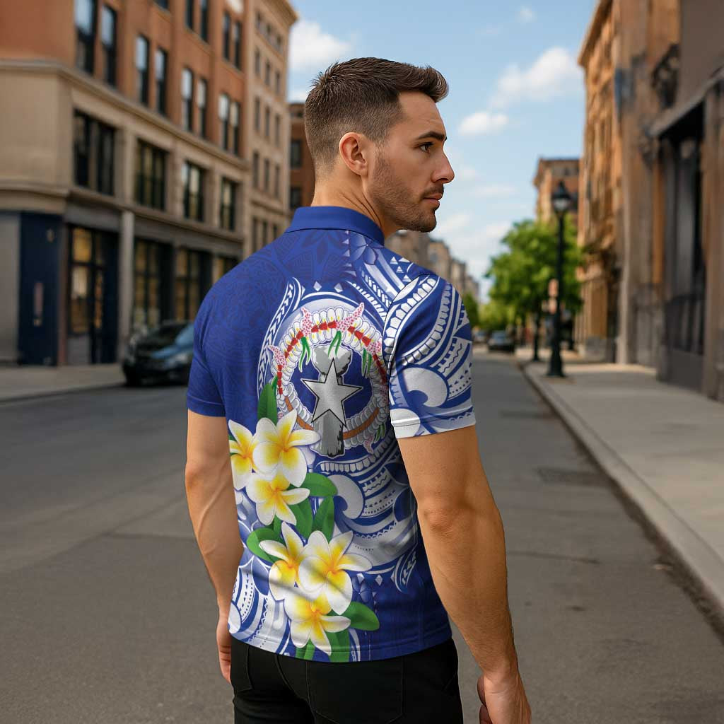 Northern Mariana Islands Zipper Polo Shirt Polynesian Pattern With Frangipani LT05 - Polynesian Pride