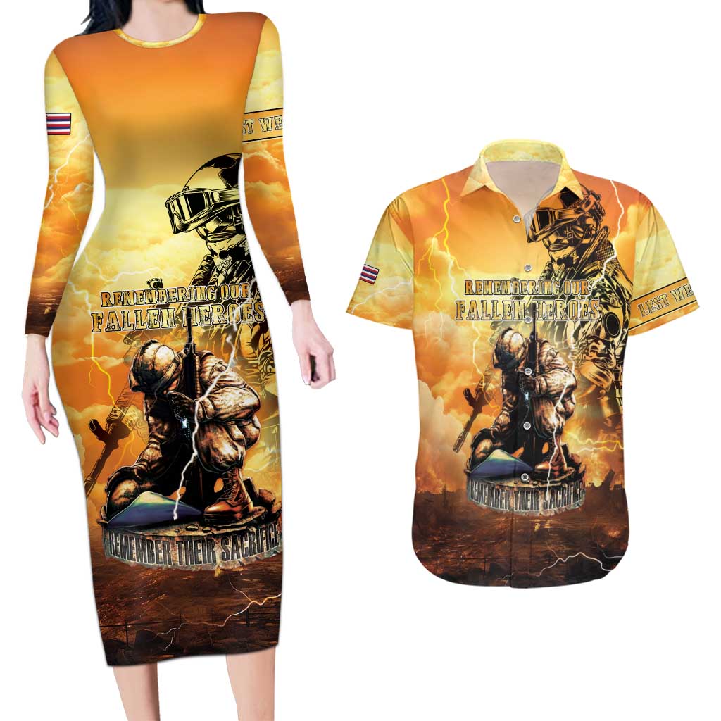 Hawaii Memorial Day Couples Matching Long Sleeve Bodycon Dress and Hawaiian Shirt Remember Their Sacrifice